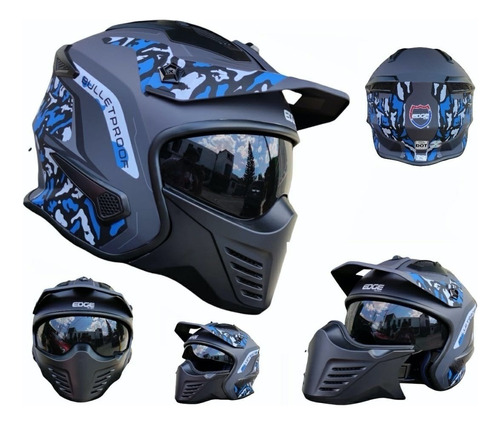 Casco Modular Edge Kombat Camuflage Azul Mate Certificado