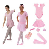   Kit Roupa De Ballet Infantil 7 Peças Rosa Completo