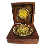 Auténtico Reloj Brújula En Caja De Madera Rosa Regalo