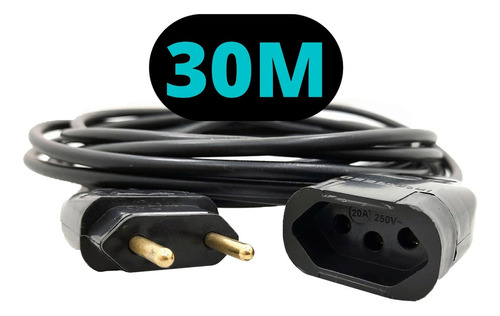 Extensão Elétrica Cabo Pp Reforçada 2x1mm Rolo C/ 30 Metros Cor Preto 127v/220v