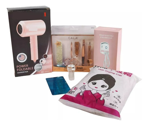 Kit Mujer Secador Encrespador Toalla Set Manicure Pedicure