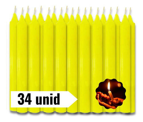 34 Velas Palito Amarela 18 Cm Colorida Parafina Pura 1 Kg