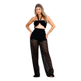 Tricô Crochê Conjunto Calça Saída Moda Praia 2024 Luxo