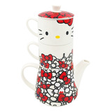 Juego De Té Porcelana Tetera 2 Tazas Apilable Hello Kitty 