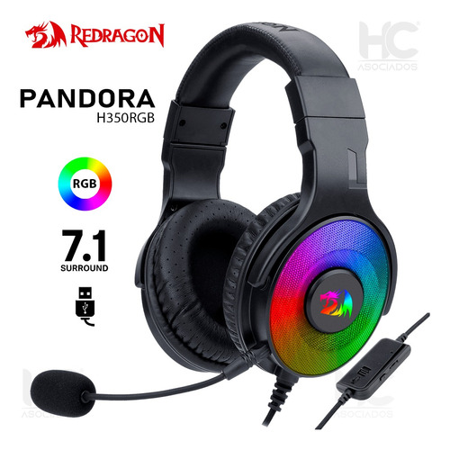 Audífono Gamer Redragon Pandora H350 Rgb 7.1 Negro