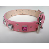 Collar Cuero Rosa 3 Cm Con Apliques Brillo  Perros Medianos