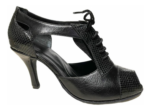 Zapato De Baile Tango Salsa Fiesta Botita Negro Taco 7,5 Cm