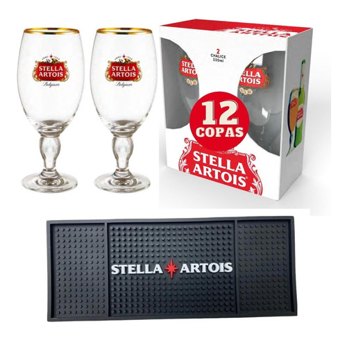 12 Copas De Cerveza Stella Artois + Secavasos Beermat Regalo