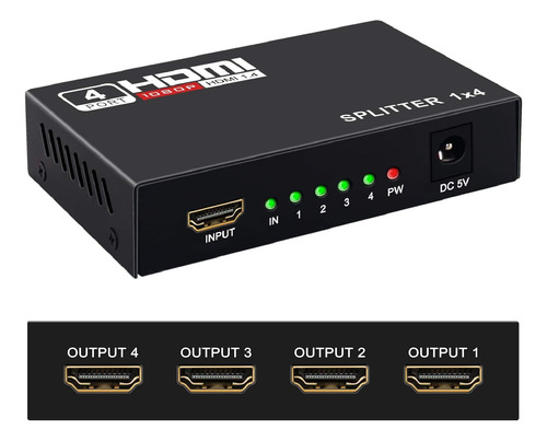 Splitter Hdmi 1x4 Conecta Hasta 4 Pantallas Hdmi No Extiende