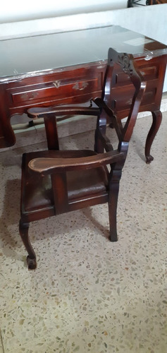 Escritorio Antiguo Con Silla En Roble, Estilo Francés 