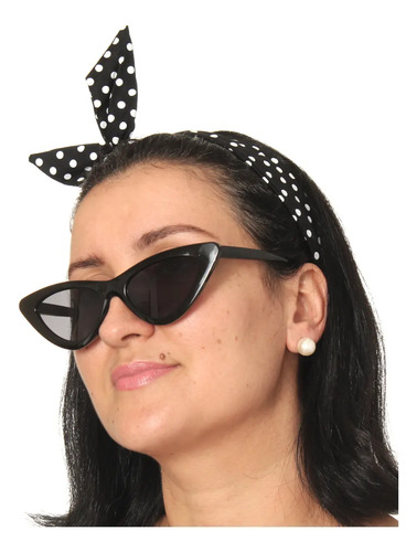 Tiara Faixa Lenço Cabelo Arame Bola Retrô Ano 60 Bolinha Poa Preto Com Branco