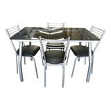 Mesa De Vidrio 10 Mm Comedor Cocina + 4 Sillas Reforzadas Caño Metalizado C/ Garantia 12 Meses