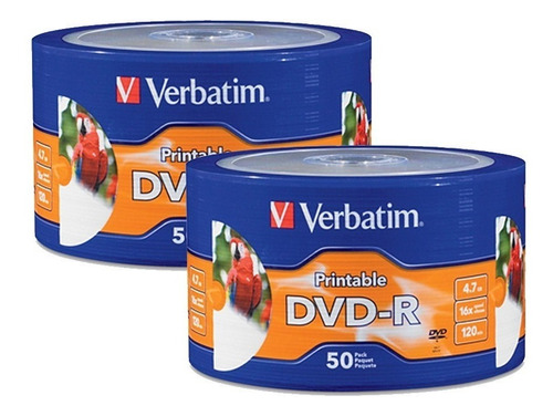 100 Dvd-r Imprimible Full Face Marca Verbatim 100 Pzs