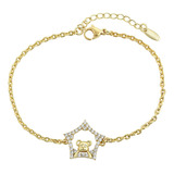 Pulsera Oro 14k Lam Osito Estrella Swarovski 17-21cm Regalo