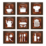 Quadros Decorativos Cozinha Café Kit Com 4 - 30x30 Cm Marrom