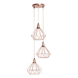 3 Pendente Diamante Aramado Triplo Luminária Lustre Cristal