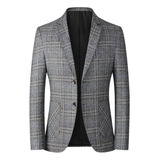 Blazer Casual A Cuadros Con Un Solo Botonadura Para Hombre