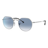 Anteojos De Sol Ray-ban Jack Standard Con Marco De Metal Color Polished Silver, Lente Light Blue De Cristal Degradada, Varilla Polished Silver De Metal - Rb3565