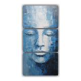 120x240cm Cuadro Buda Abstracto Plateado Y Azul Flores