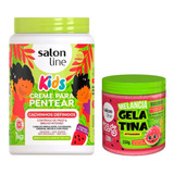 Kit Creme Pentear E Gelatina Modeladora Melancia Salon Line