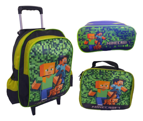 Mochila Juvenil Minecraft Infantil Rodinhas Bolsa Escolar 