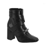 Bota Negra Caña Corta Vizzano Taco Cuadrado 8 Cm