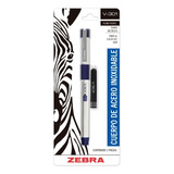 Pluma Fuente V-301 Tinta Recargable Acero Inoxidable Zebra. Exterior Azul