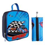 Bolsa Lancheira Térmica Escolar Infantil Masculina Juvenil Cor Azul Carro