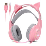 Fone Headset Gamer Led Orelhas Gato Ps4 Xbox Pc Celular Rosa