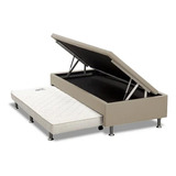 Cama Baú Solteiro 78x188 C/ Aux. Espuma Corino Bege