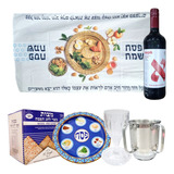 Kit Pessach Toalha, Vinho, Cálice, Netilat, Keará, Matzá 1kg