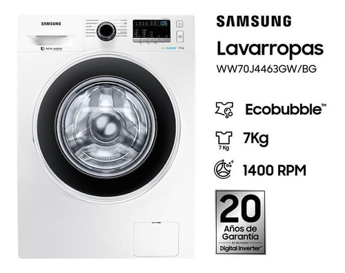 Lavarropas Carga Frontal Inverter Samsung 7 Kg 1400 Rpm Ww70j4463gw Blanco