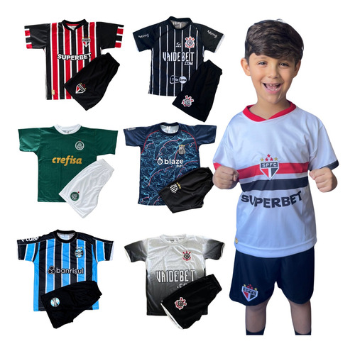 Kit Conjunto Infantil Jogo Futebol Camisa Shorts Time Brasil