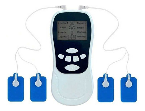 Masajeador Tens Electroestimulador 4 Parches Alivia El Dolor Color Blanco