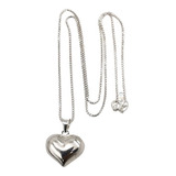 Collar Corazon Mediano Plata Fina 925 Mujer Femenina Amor