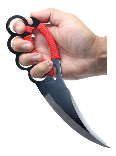 Faca Soco Ingles Tatica Caça Pesca Camping Karambit + Bainha Cor Preto