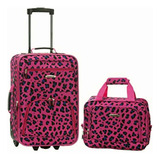 Rockland 2 Piece Luggage Set, Magenta Leopard, One Size