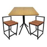 Conjunto Mesa Baixa 76cm Bistrô Quadrado 2 Banquetas Indust