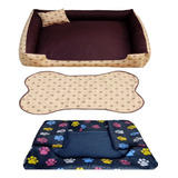 Cama Para Cachorro Grande Gg 95x95 Cm + Tapete E Capa Extra Cor Cama Marrom E Capa Azul Marinho