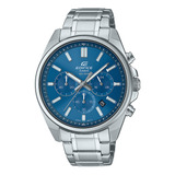 Relógio De Pulso Analógico Casio Efv-650d-2avudf Para Homens, Fundo Azul, Com Pulseira De Aço Inoxidável Prateado E Fivela Simples