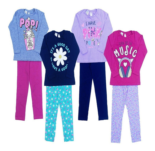  Roupa Infantil Kit 4 Conjuntos Legging Leg Menina Inverno 