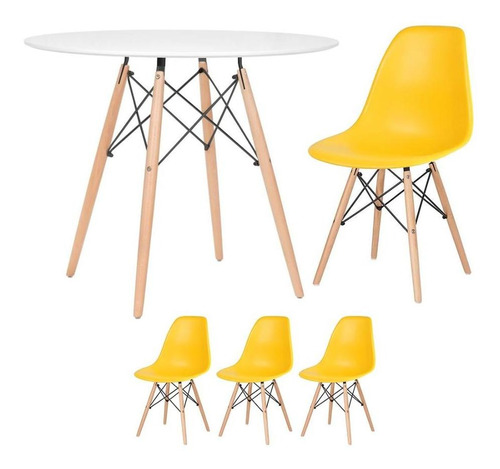 Kit Mesa Jantar Eames Wood 90 Cm E 3 Cadeiras  Eiffel