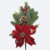 Pick Azevinho Flor Artificial Decoração Natal 40cm C/ Pinhas