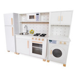 Kit Cozinha Infantil Geladeira Máquina De Lavar Mdf Branco