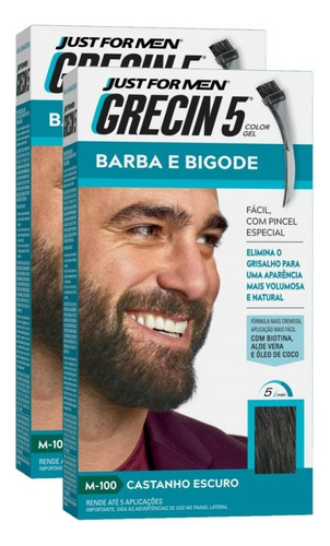 Kit 2 Tintura Grecin5 Gel Barba E Bigode 28g Castanho Escuro