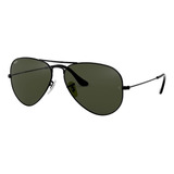 Anteojos De Sol Ray-ban Aviator Classic Standard Con Marco De Metal Color Polished Black, Lente Green De Cristal Clásica, Varilla Polished Black De Metal - Rb3025