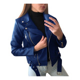 Chaqueta Biker De Cuero Sintético For Mujer Talla Grande .