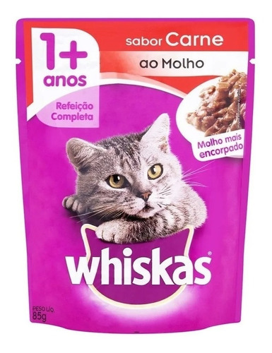 Whiskas Pouch Carne En Salsa 85 Grs. X 12 Unidades