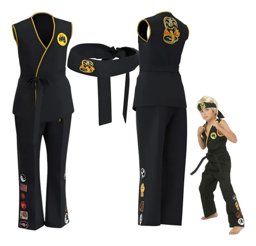 Disfraz Cobra Kai Karate Kid Niño Cosplay Taekwondo Uniforme Infantil Traje Artes Marciales Con Cinturón Bandana Halloween Cumpleaños Fiestas Carnaval | Meses sin interés