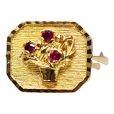 Anillo Antiguo Oro 18k Modelo Canasta Con Rubies